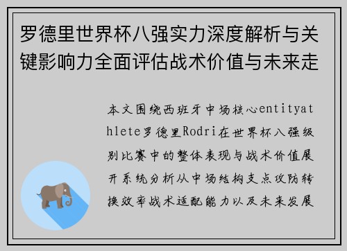 罗德里世界杯八强实力深度解析与关键影响力全面评估战术价值与未来走势分析
